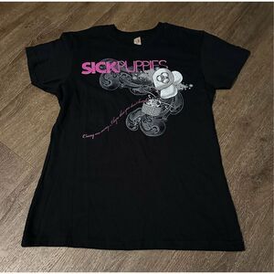 Sick Puppies Womens Band Shirt Black Pink Graphic Anvil Tag Size Large